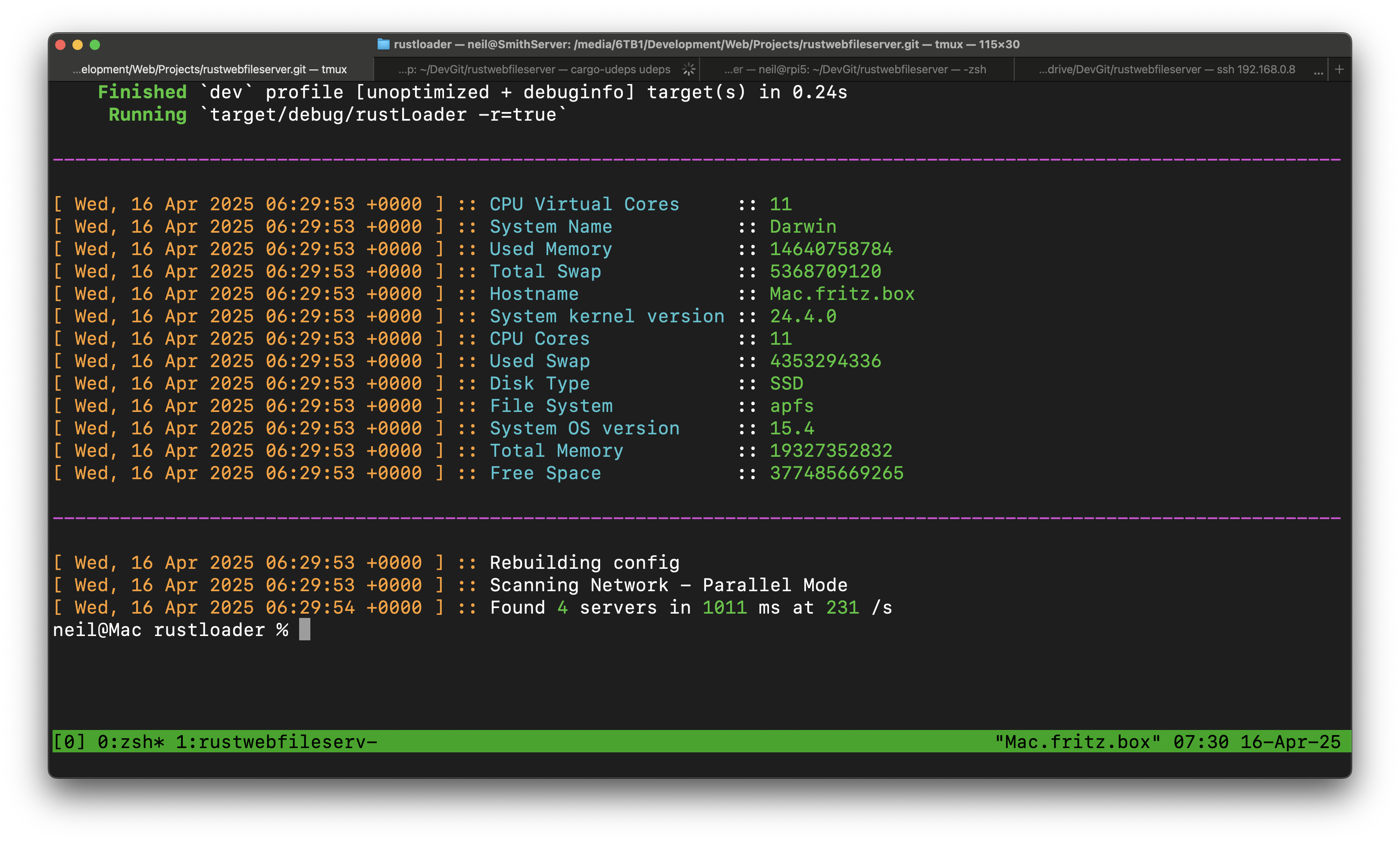 A screenshot containing the results of the fast network scan; 1 second.